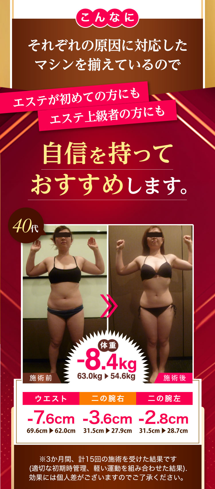 エステが初めての方にも、エステ上級者の方にも自信をもっておすすめします。